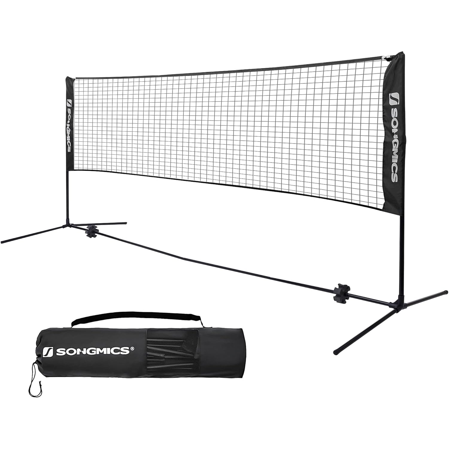 SONGMICS Fileu badminton portabil cu geanta transport, pentru tenis si volei, 400x103 cm, inaltime reglabila pana la 155 cm