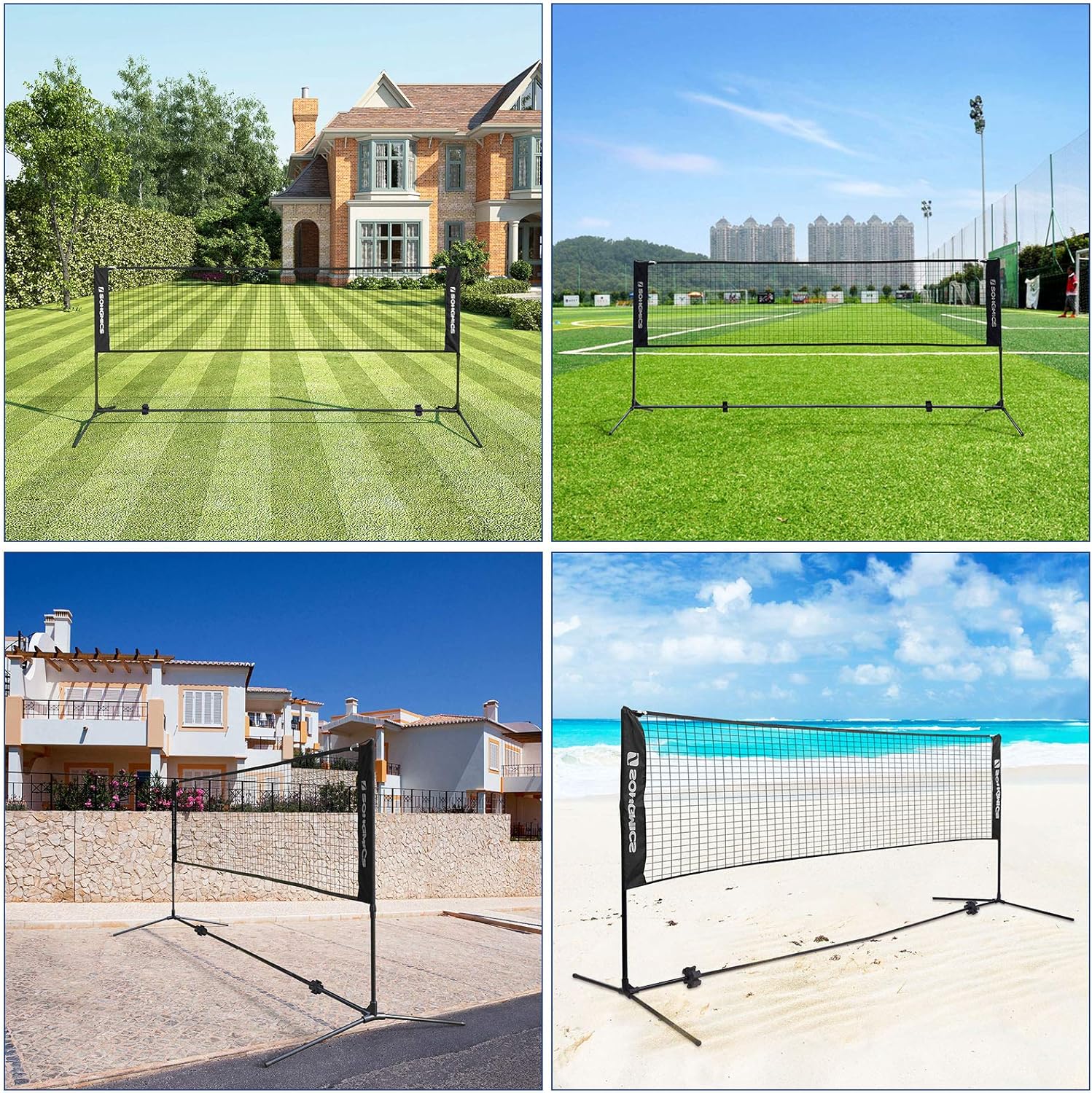 SONGMICS Fileu badminton portabil cu geanta transport, pentru tenis si volei, 500x103 cm, inaltime reglabila pana la 155 cm