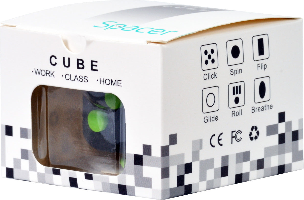 CUB ANTISTRES SPACER, FIDGET, black cu butoane green, "SP-CUBE-FGET"