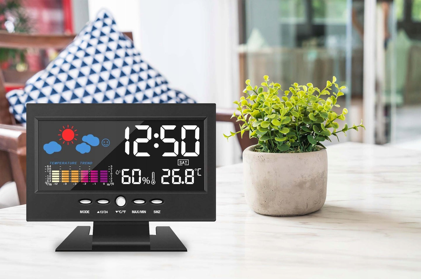 Statie meteo digitala, pentru interior, cu afisaj color, termometru si higrometru, 15x11x5 cm