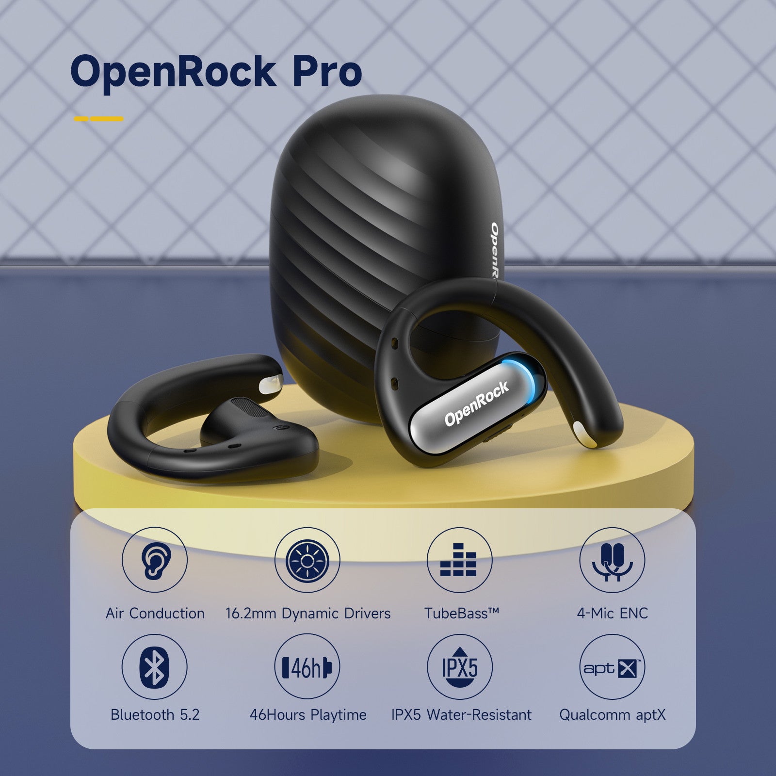 Casca OneOdio wireless, tip butoni - TWS, utilizare smartphone, conectare prin Bluetooth 5.2, difuzor 16.2 mm, negru, "OpenRock-Pro-Black" (timbru verde 0.18lei)