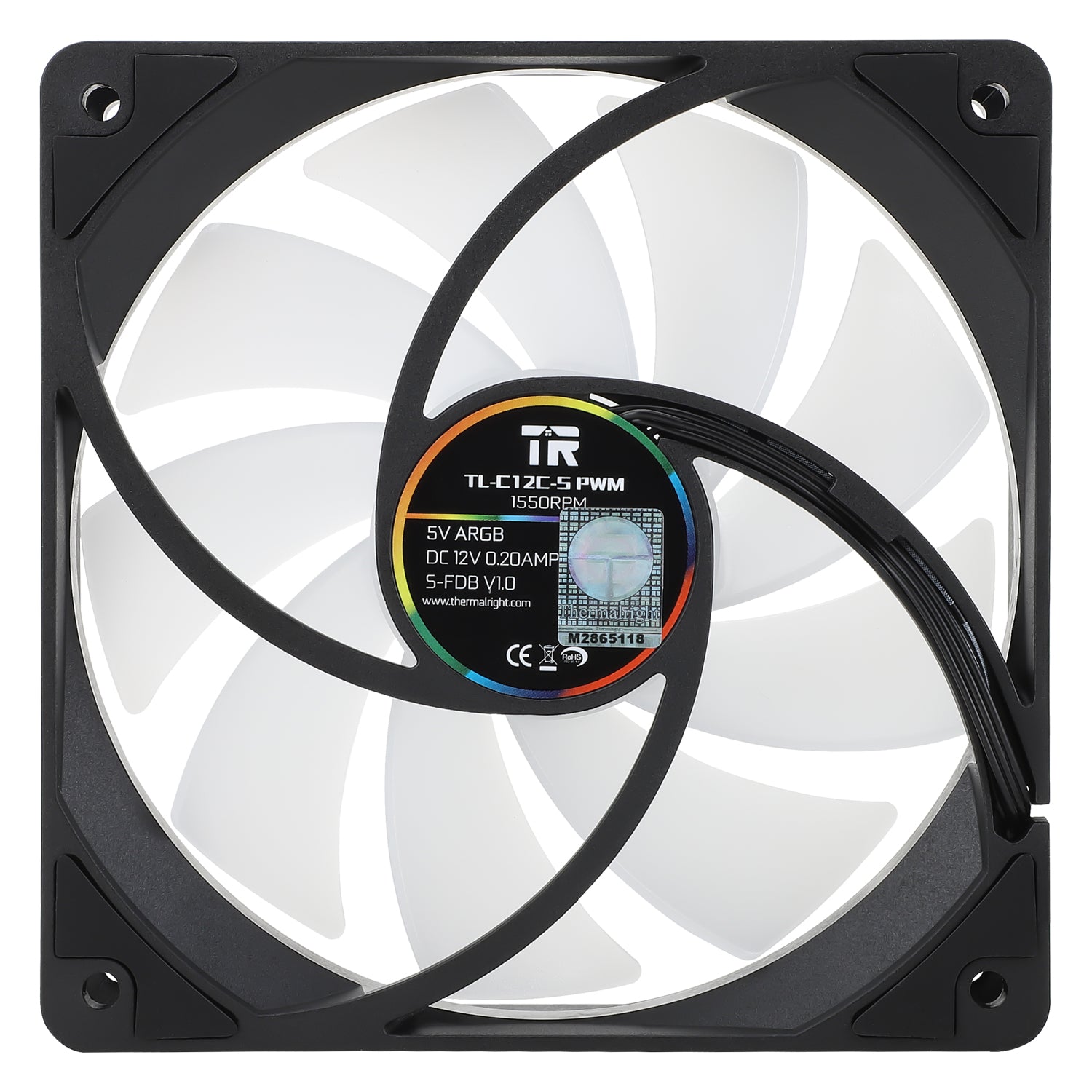 Ventilator Thermalright, 120mm, 1550 rpm, S-FDB Bearing, 66,17 cfm, LED ARGB, 4pin PWM, negru, "TL-C12C-S"