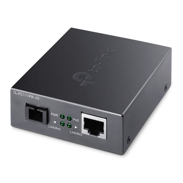 MEDIA CONVERTOR TP-LINK 10/100 Mbps WDM , 1× 100 Mbps cu POE 802.3af, SC Fiber Port, 1× 10/100 Mbps RJ45 Port (Auto MDI/MDIX), pana la 20km "FC111PB-20" (include timbru verde 1.75 lei)