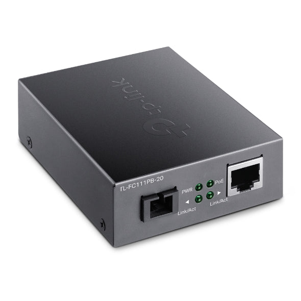 MEDIA CONVERTOR TP-LINK 10/100 Mbps WDM , 1× 100 Mbps cu POE 802.3af, SC Fiber Port, 1× 10/100 Mbps RJ45 Port (Auto MDI/MDIX), pana la 20km "FC111PB-20" (include timbru verde 1.75 lei)
