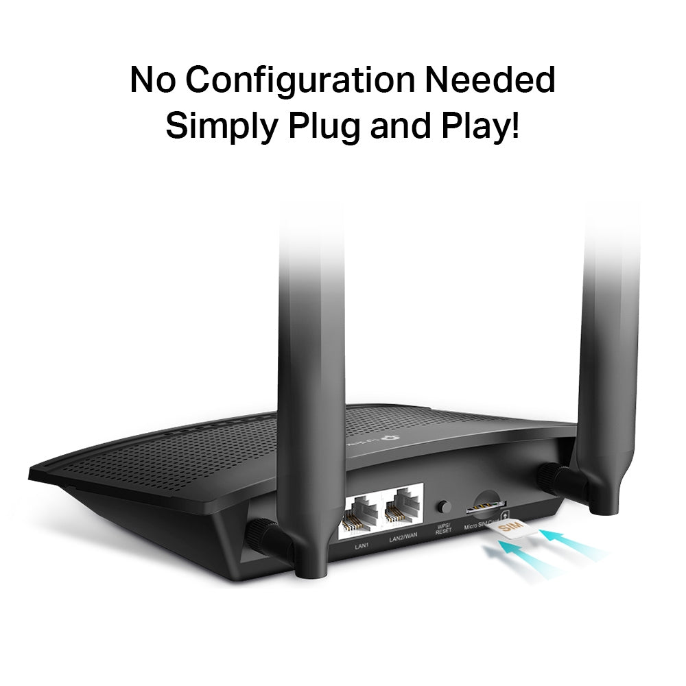 ROUTER TP-Link wireless 300Mbps. 4G micro sim slot, 2 porturi 10/100Mbps, antena externa x 2 "TL-MR100" - 393965