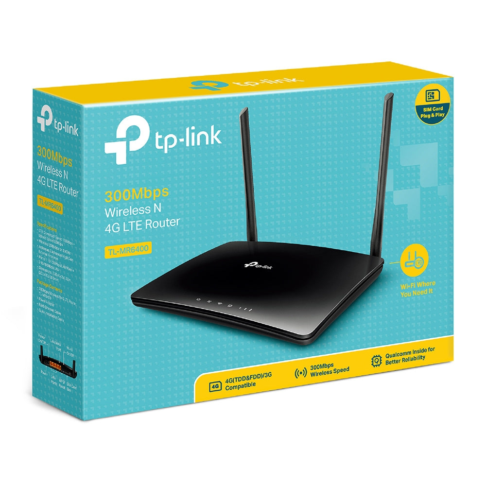 ROUTER TP-LINK wireless. 4G LTE (desktop), 300Mbps, 3 porturi 10/100Mbps + 1 WAN/LAN, "TL-MR6400"