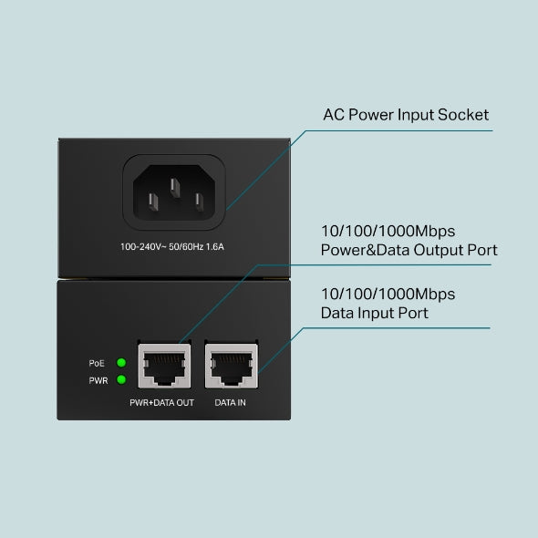 INJECTOR PoE++ TP-LINK 2 porturi Gigabit, compatibil IEEE 802.3af/at 60W maxim 100M, carcasa plastic, "PoE170S"