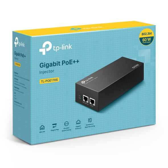 INJECTOR PoE++ TP-LINK 2 porturi Gigabit, compatibil IEEE 802.3af/at 60W maxim 100M, carcasa plastic, "PoE170S"