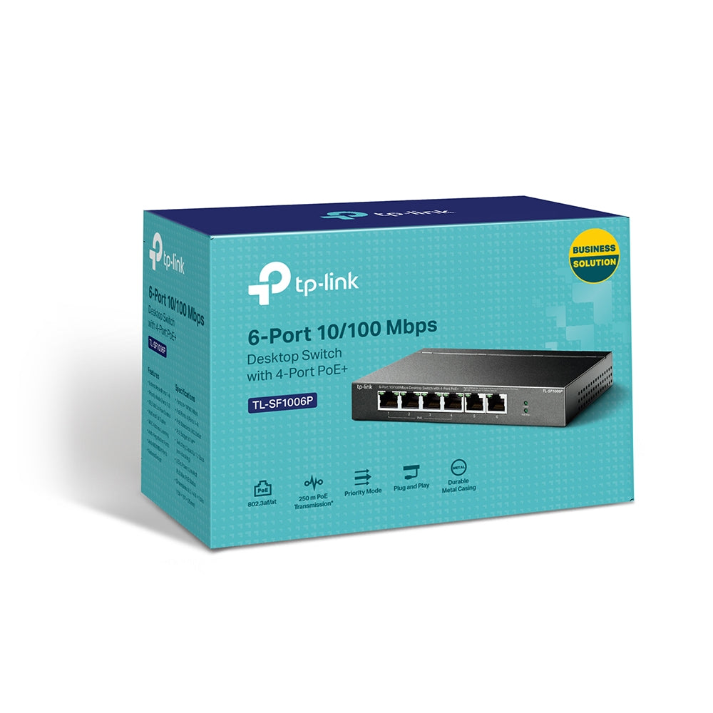 SWITCH PoE TP-LINK 6 porturi 10/100Mbps (4 PoE+), IEEE 802.3af/at, carcasa metalica "TL-SF1006P"