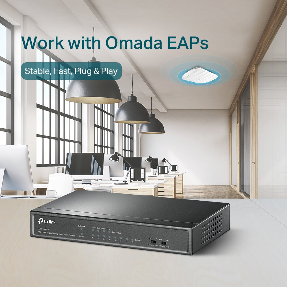 SWITCH PoE TP-LINK 8 porturi 10/100Mbps (4 PoE), IEEE 802.3af, carcasa metalica "TL-SF1008LP"