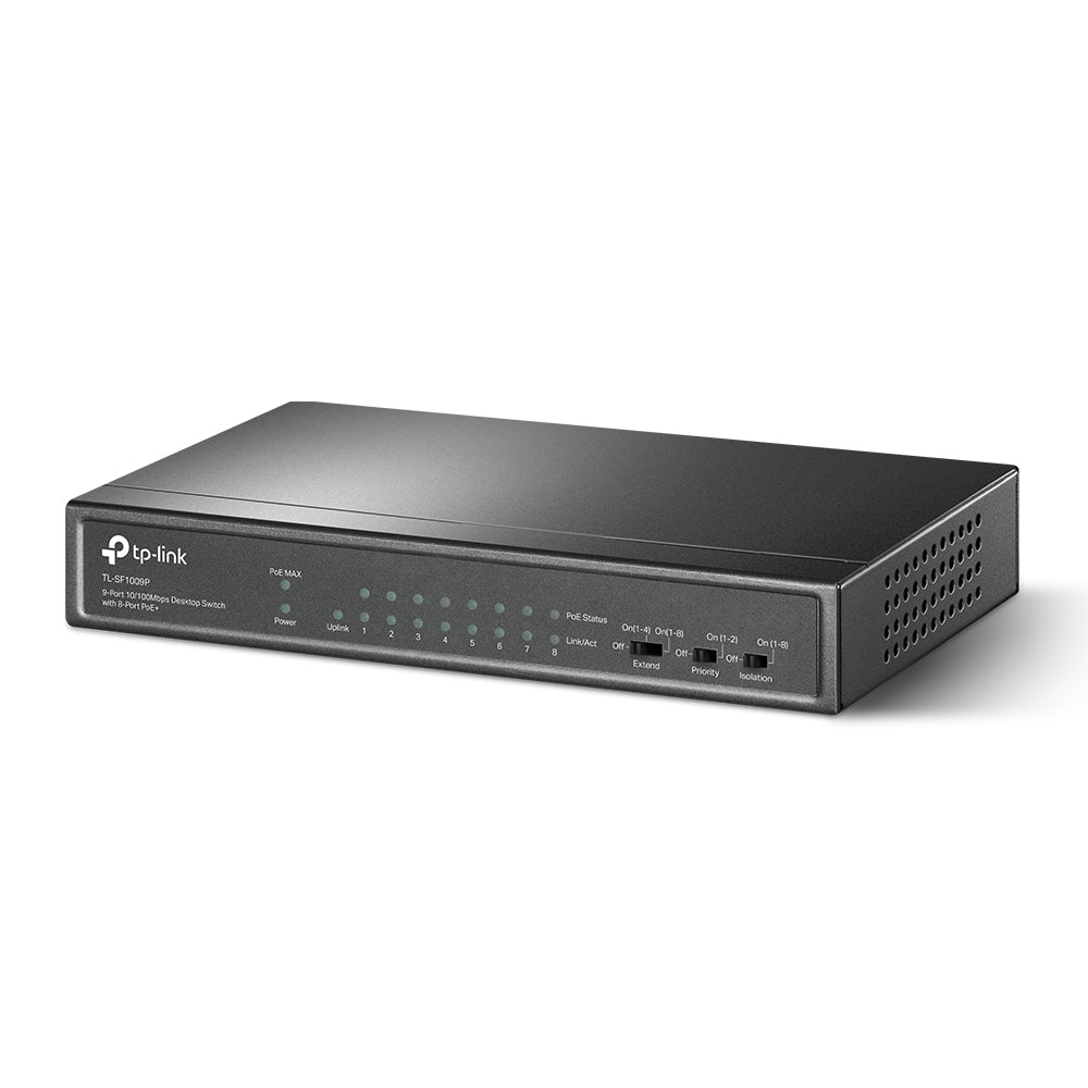 SWITCH PoE TP-LINK 9 porturi 10/100Mbps (8 PoE+), IEEE 802.3af/at, carcasa metalica "TL-SF1009P"
