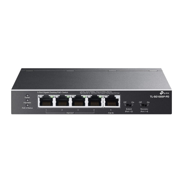 SWITCH PoE TP-LINK, 5 porturi Gigabit (1-Port PoE++ in si 4 PoE+ out), IEEE 802.3at/af, buget PoE 66W maxim, carcasa metalica 