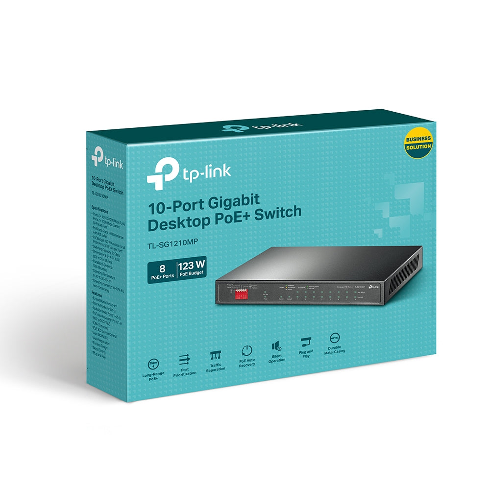 SWITCH TP-LINK 10-Port Gigabit Desktop Switch cu 8-Port PoE+, 123W total power, carcasa metal "TL-SG1210MP"