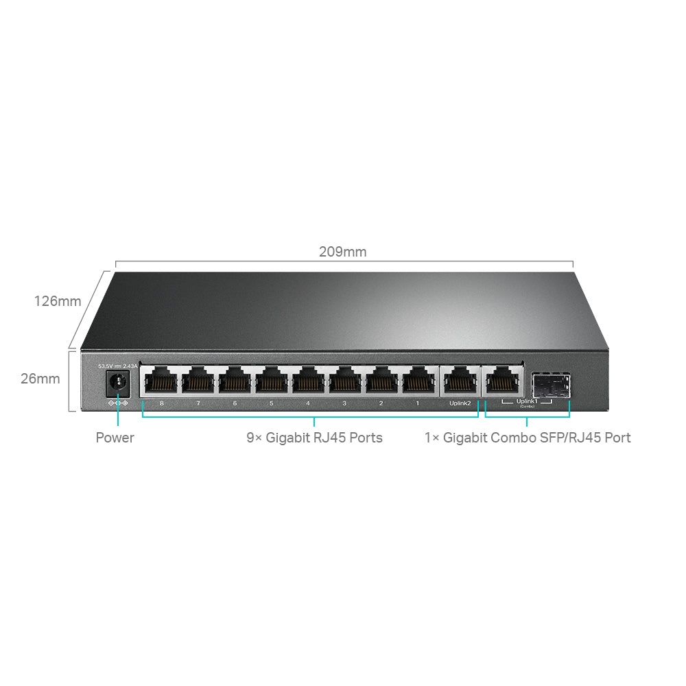 SWITCH TP-LINK 10-Port Gigabit Desktop Switch cu 8-Port PoE+, 123W total power, carcasa metal "TL-SG1210MPE"