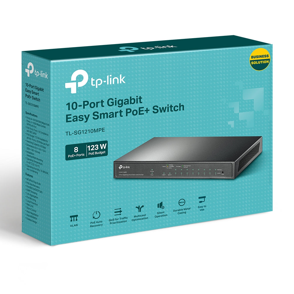 SWITCH TP-LINK 10-Port Gigabit Desktop Switch cu 8-Port PoE+, 123W total power, carcasa metal "TL-SG1210MPE"