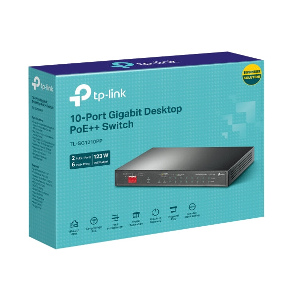 SWITCH PoE Tp-Link, 10 porturi Gigabit (2-Port PoE++ si 6 PoE+), IEEE 802.3af/at/bt, buget PoE 123W maxim, carcasa metalica