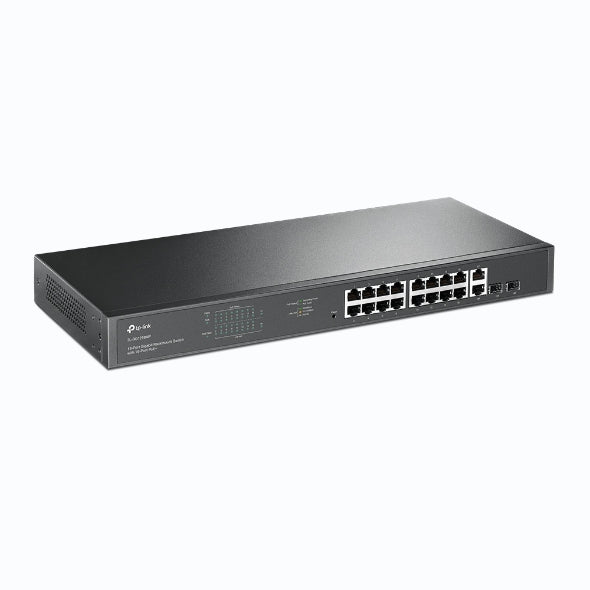 SWITCH TP-LINK 16 porturi Gigabit POE+ 250W total power, 2× combo gigabit SFP, 2× gigabit non-PoE RJ45, carcasa metal "TL-SG1218MP"