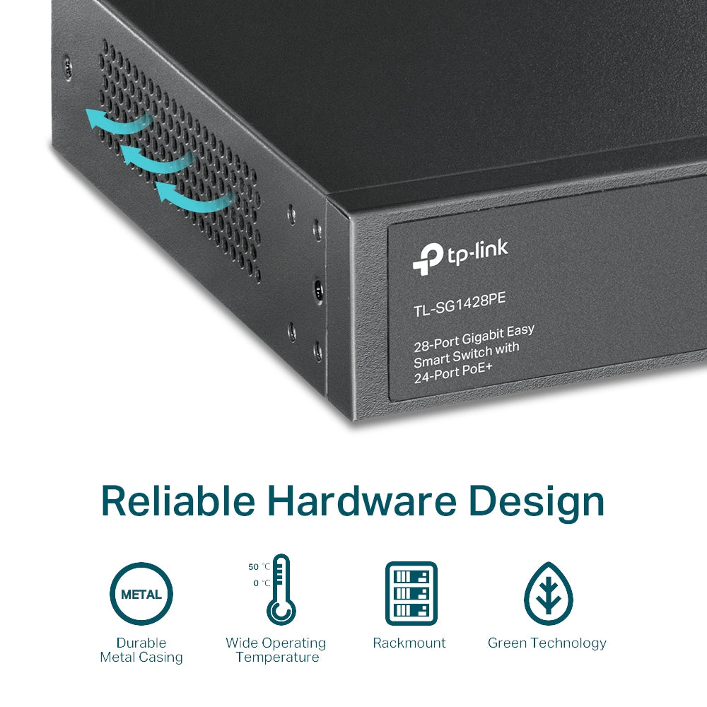 SWITCH POE TP-LINK 28 porturi Gigabit Easy Smart, 24 x POE+ 250W total power, 2 x SFP, carcasa metal "TL-SG1428PE"