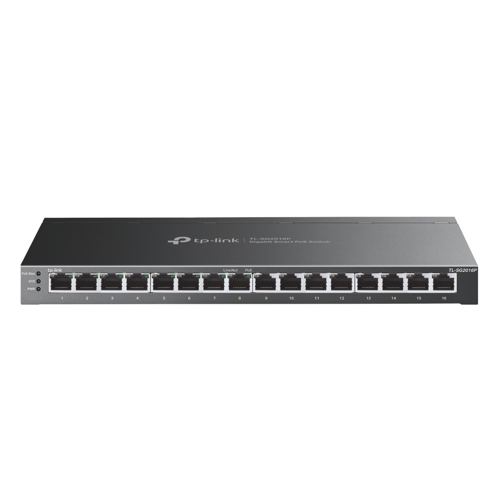 Switch POE TP-Link " TL-SG2016P ", 16-Port Gigabit Smart Switch with 8-Port Gigabit PoE+, 120 W PoE Budget, "SG2016P"