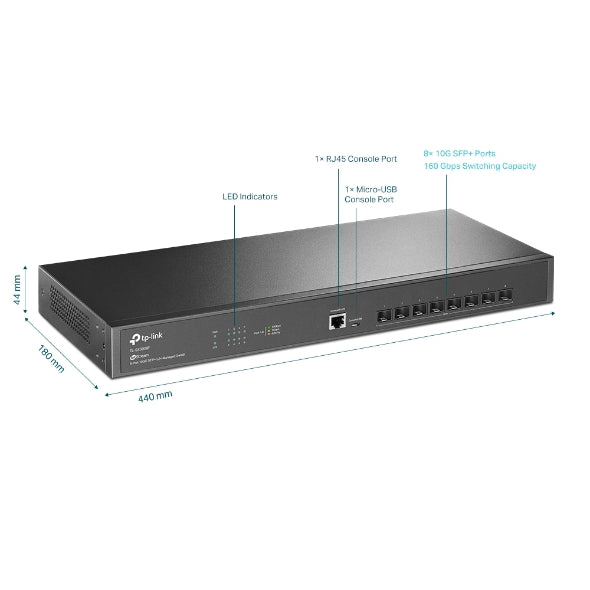 SWITCH TP-LINK 8 porturi JetStream 8-Port 10GE SFP+ L2+ Managed Switch. carcasa metalica "SX3008F"