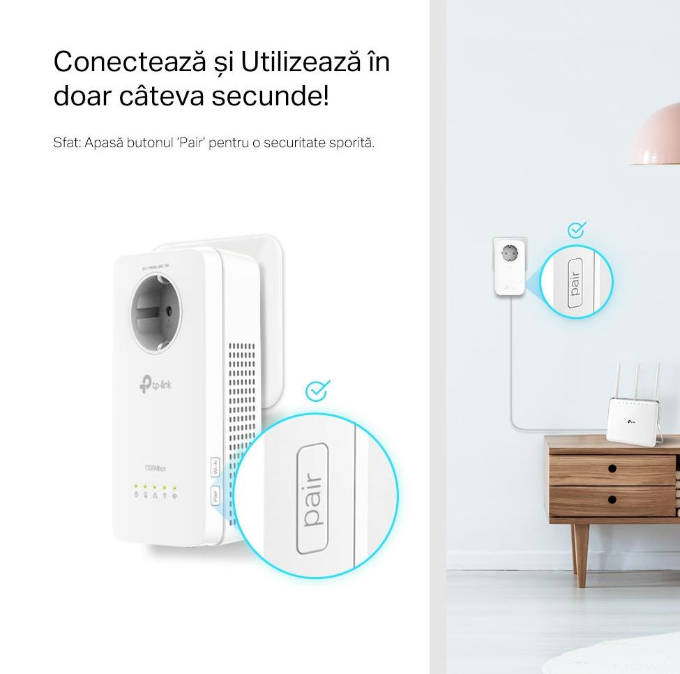 KIT Amplificator Powerline TP-Link 1300Mbps, 3 x Gigabit LAN, 1 x Sucko, Dual Band AC1200, "TL-WPA8631P KIT"
