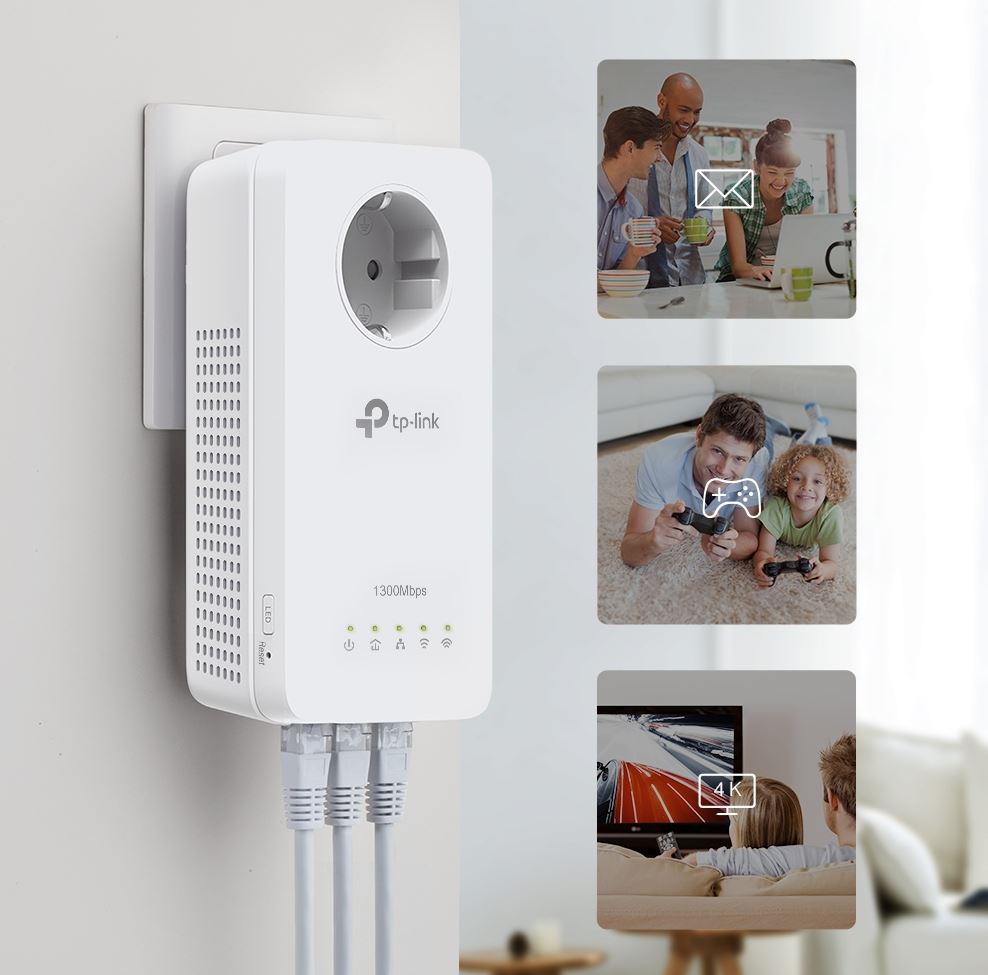 KIT Amplificator Powerline TP-Link 1300Mbps, 3 x Gigabit LAN, 1 x Sucko, Dual Band AC1200, "TL-WPA8631P KIT"