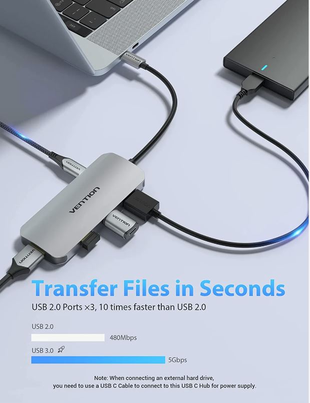Docking Station Vention,HDMI(M), 3xUSB 3.2 gen1,PD 100W,SD/TF dual card slot,conec prin USB-C(T),transf 5 Gbps,aliaj Al si ABS,1 Gbit,4K/30Hz,argintiu "TOJHB" -6922794756816