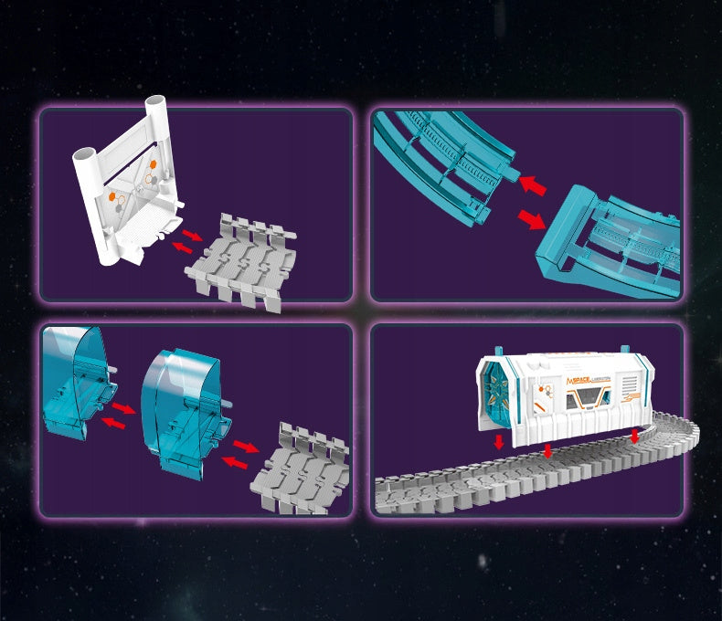Set constructii traseu auto spatial pentru copii cu 205 piese, astronauti, vehicul electric si proiectie, 46x31x11 cm - 8