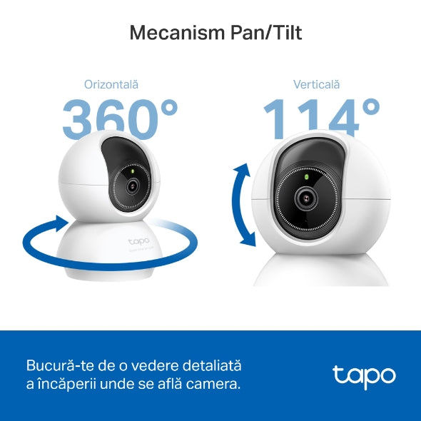 Cameră IP Tp-Link, cube, pt. interior, dist. IR 12 m, rotatie 360 grade, 5 MP, 3K QHD (2880×1620 px), microfon, carcasa