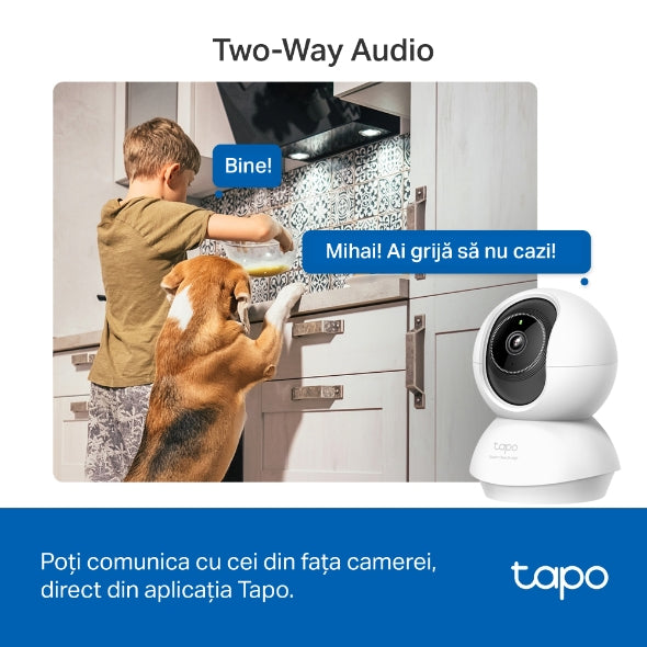 CAMERA IP TP-LINK, cube, pt. interior, dist. IR 12 m, rotatie 360 grade, 5 MP, 3K QHD (2880×1620 px), microfon, carcasa plastic, slot SD card, "Tapo C230"