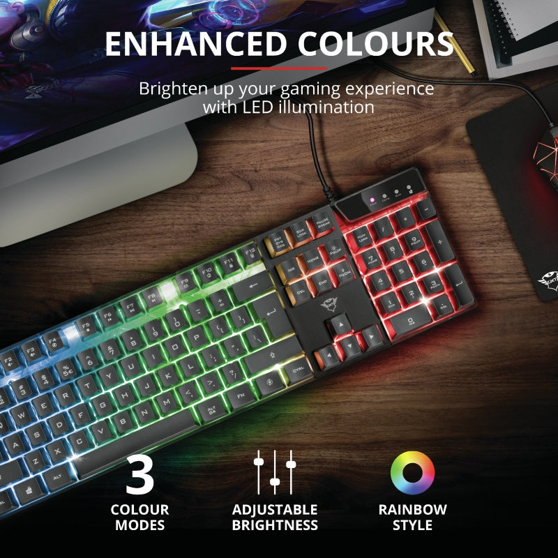 TASTATURA TRUST- gaming, "GXT 835 Azor", cu fir, 104 taste, format standard , USB, negru, "TR-23651"