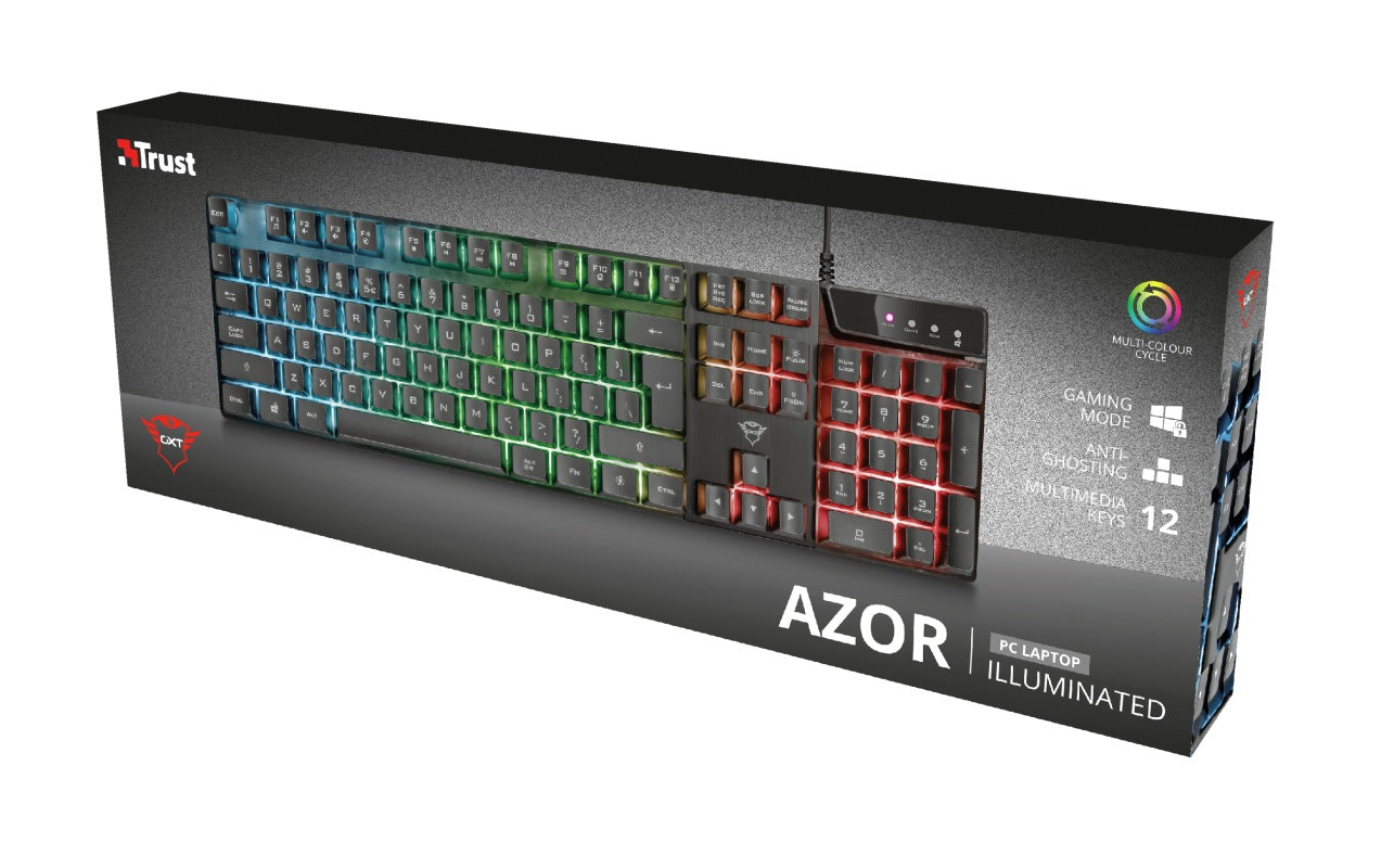 TASTATURA TRUST- gaming, "GXT 835 Azor", cu fir, 104 taste, format standard , USB, negru, "TR-23651"