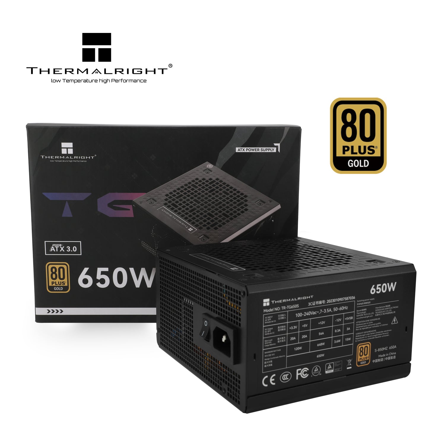 SURSA Thermalright, 650W, certificare 80 Plus Gold, non-modular, fan 120mm, negru, "TR-TG 650S"