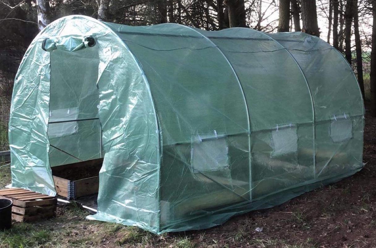 Folie armata pentru sera gradina 400x250 cm, verde, PE 140g/m², UV4, cu ferestre si usa cu fermoar