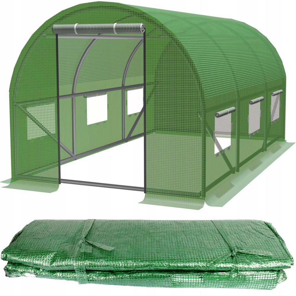 Folie armata pentru sera gradina 300x200 cm, verde, PE 140g/m², UV4, cu ferestre si usa cu fermoar