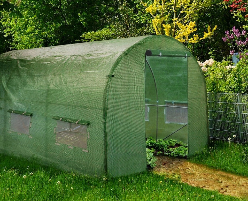 Folie armata pentru sera gradina 400x250 cm, verde, PE 140g/m², UV4, cu ferestre si usa cu fermoar