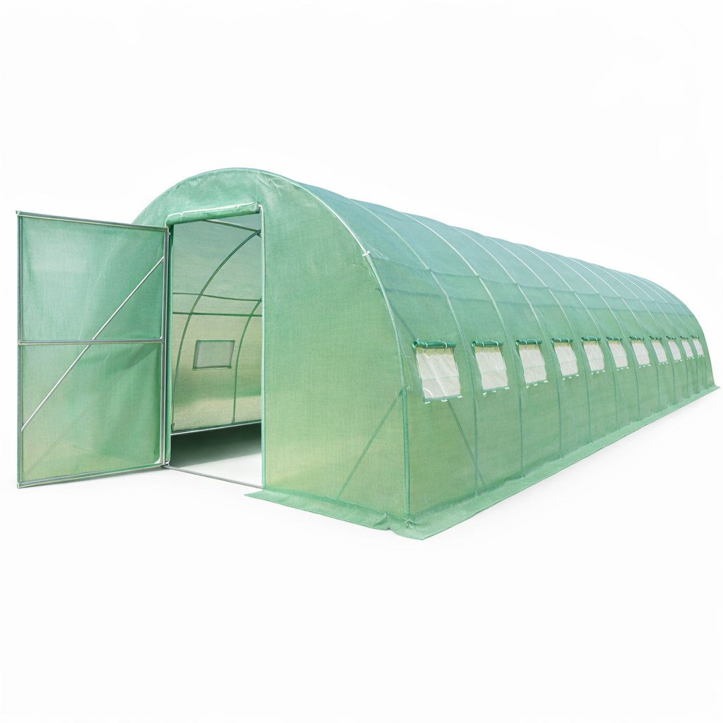 Sera de gradina, tip tunel cu cadru metalic, 500x1000cm, verde, 50mp, usa cu cadru metalic
