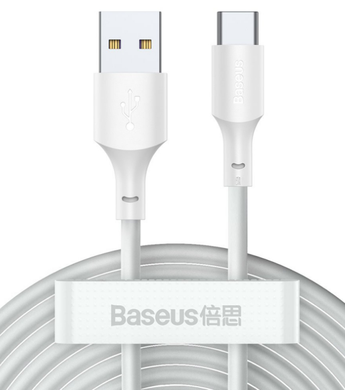CABLU alimentare si date Baseus Simple Wisdom, Fast Charging Data Cable pt. smartphone, USB la USB Type-C 5A (2buc/set), 1.5m, alb "TZCATZJ-02" - 6953156230309