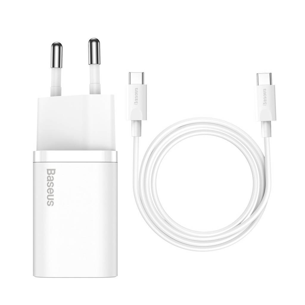 INCARCATOR retea Baseus Super Si, Quick Charge 25W, 1 x USB Type-C 5V/3A max, include cablu USB Type-C la USB Type-C 1m, alb "TZCCSUP-L02" - 6953156206038