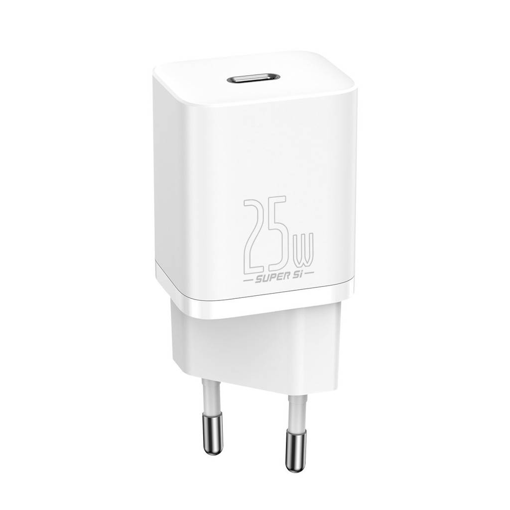 INCARCATOR retea Baseus Super Si, Quick Charge 25W, 1 x USB Type-C 5V/3A max, include cablu USB Type-C la USB Type-C 1m, alb "TZCCSUP-L02" - 6953156206038