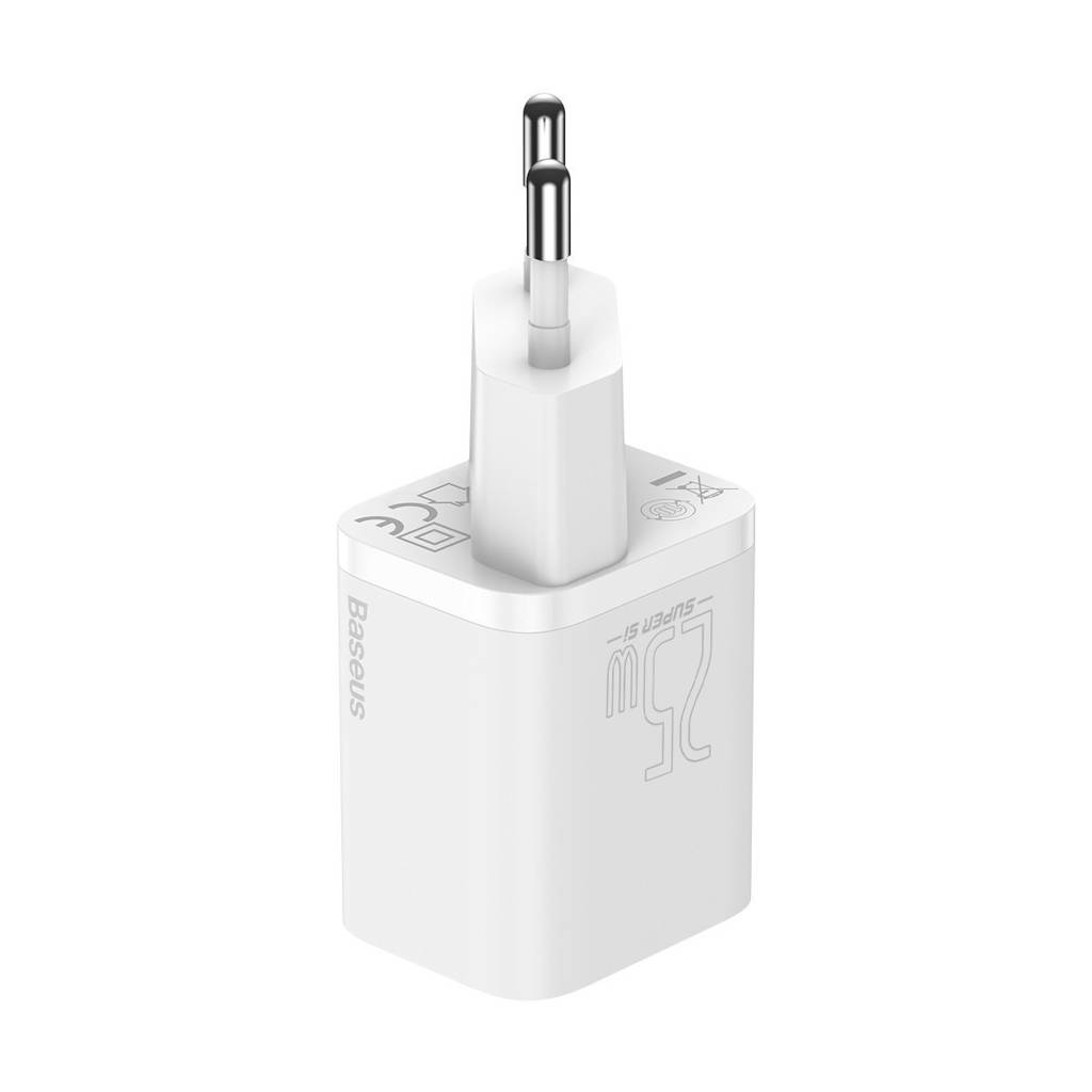 INCARCATOR retea Baseus Super Si, Quick Charge 25W, 1 x USB Type-C 5V/3A max, include cablu USB Type-C la USB Type-C 1m, alb "TZCCSUP-L02" - 6953156206038