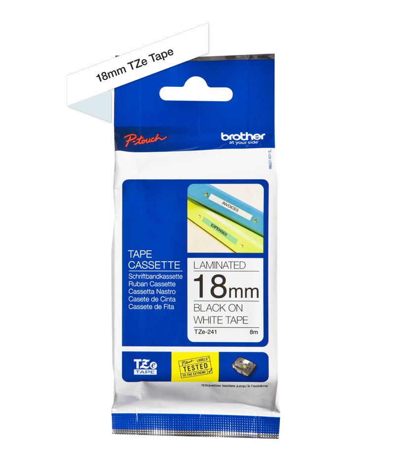 Banda Laminata Original Brother Black on White, TZE241, pentru P-Touch D400|D450|D600VP|E300VP|E550WVP|H500|P700|P750W, 18mm x 8m, incl.TV 0 RON, "TZE241"