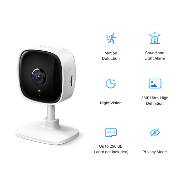 CAMERA IP TP-LINK, cube, pt. interior, dist. IR 10 m, tip lentila fixa 3.3 mm, 3 Mpx, wi-fi, microfon, carcasa plastic, slot SD card, "Tapo C110"