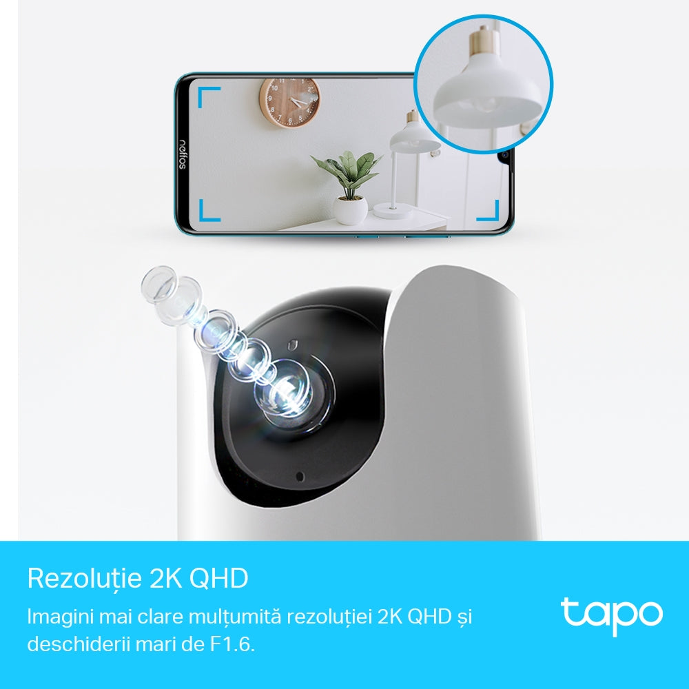 CAMERA IP TP-LINK, cube, pt. interior, dist. IR 9 m, 2K QHD (2560 × 1440 px), microfon, carcasa plastic, slot SD card, "Tapo C225"