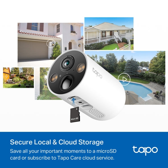 CAMERA IP Exterior cu acumulator TP-LINK, include panou solar, IP66, dist. IR 15 m, tip lentila fixa 3.15 mm, 3 Mpx rezolutie 2K, wireless, microfon, carcasa plastic, necesita HUB, "Tapo C425 KIT"