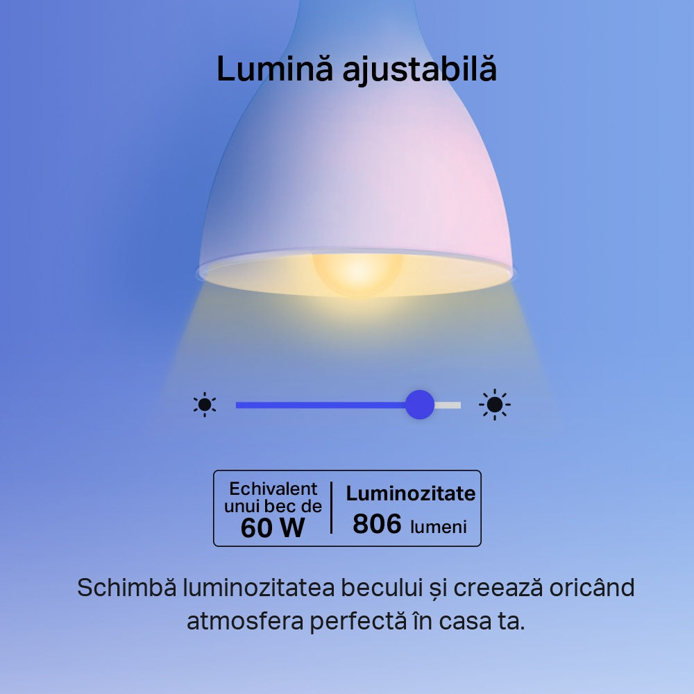 BEC LED wireless TP-LINK, 800lm, 8.7W, E27, intensitate reglabila, ctl prin smartph.cu apl.Tapo, ajustare auto a luminii in fct. de mom zilei-diferite culori "Tapo L530E" ( timbru verde 0.60 lei)