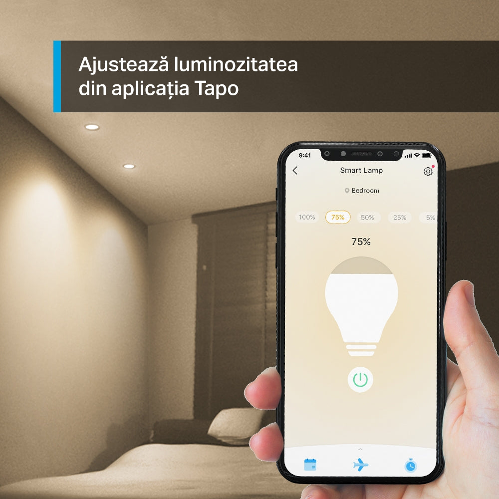 BEC LED wireless TP-LINK, 350lm, 2.9W, fasung GU10, lumina calda 2700K , control prin smartph.cu apl.Tapo, ajustare automata a luminii in fct. de mom zilei "Tapo L610" (include timbru verde 0.60 lei)