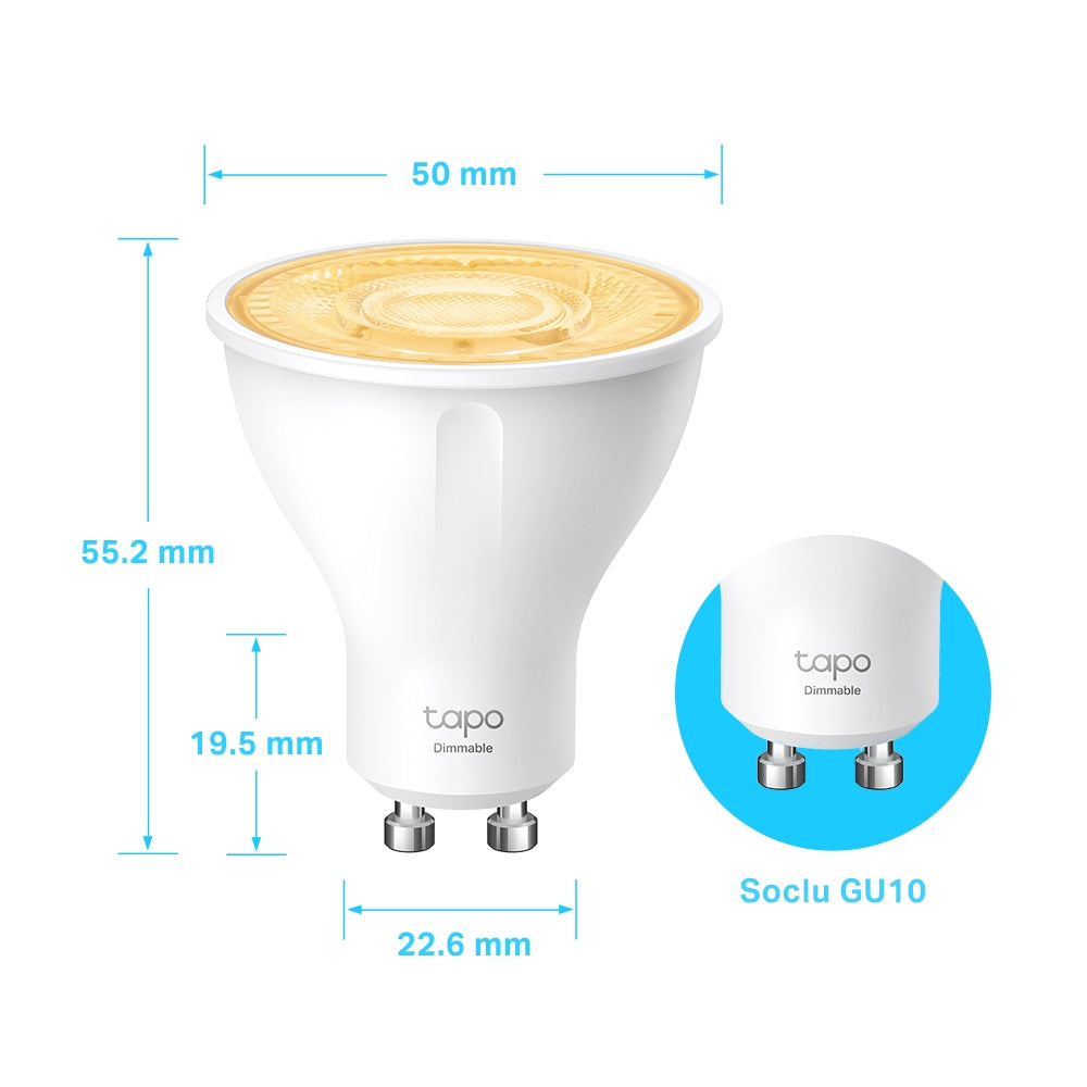 BEC LED wireless TP-LINK, 350lm, 2.9W, fasung GU10, lumina calda 2700K , control prin smartph.cu apl.Tapo, ajustare automata a luminii in fct. de mom zilei "Tapo L610" (include timbru verde 0.60 lei)
