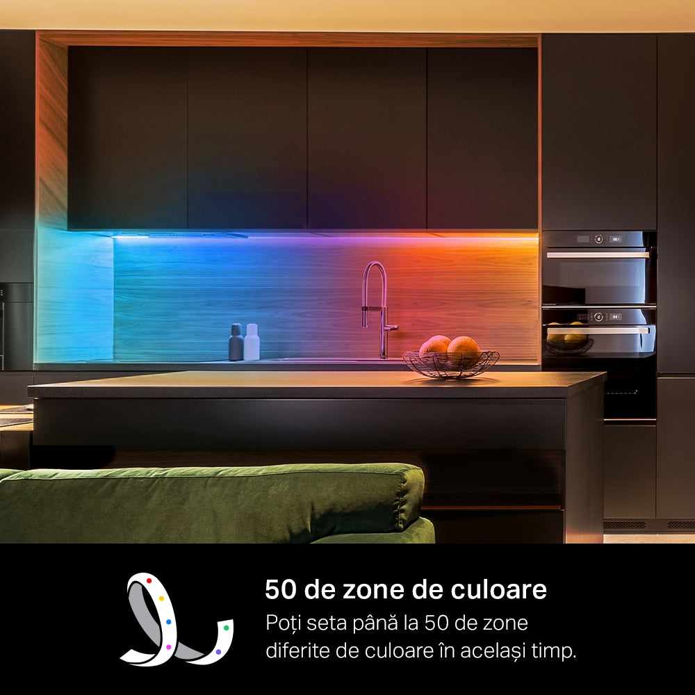 BANDA LED TP-Link Multicolora cu zone de culoare si LED-uri albe, Wi-Fi 2.4 Ghz incorporat,consum 24W/buc, banda 2x5m, ctr prin aplicatia Tapo, comenzi vocale "Tapo L930-10"