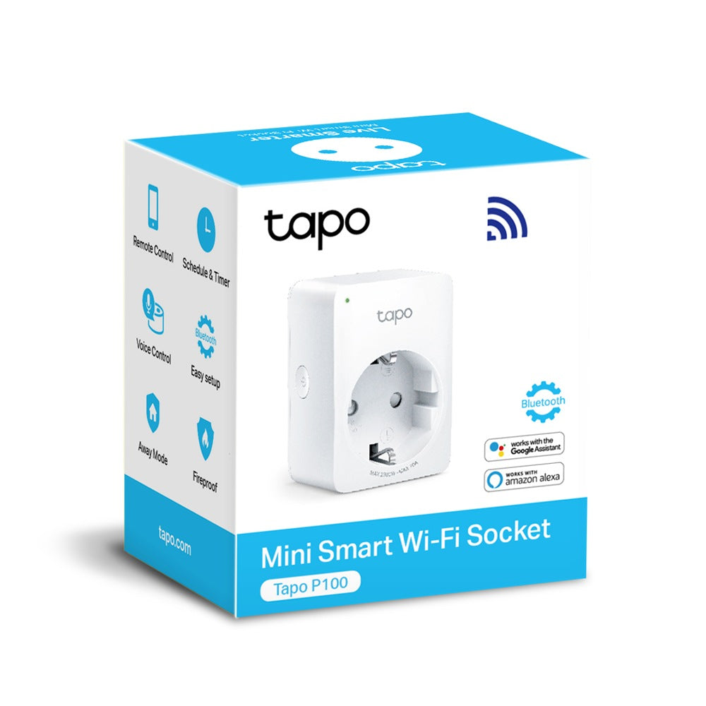 PRIZA inteligenta TP-LINK, Schuko x 1, conectare prin Schuko (T), 10 A, programare prin smartphone, Bluetooth, WiFi, alb "Tapo P100(1-pack)"